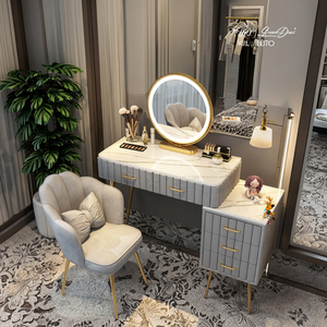 OEM Dressing Table UV Stone Patterned Board Countertop Storage Cabinet <strong>with</strong> 3-color <strong>Lights</strong> <strong>Bedroom</strong> Dressing Tables <strong>with</strong> <strong>Mirror</strong> - Product Image 1
