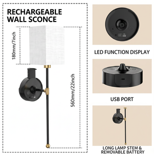 Wireless Decorative Wall <b>Sconce</b>, Long Strip Rechargeable Wall Lamp <b>Light</b> with Remote Control & Detachable Built-in Battery - Product Image 6