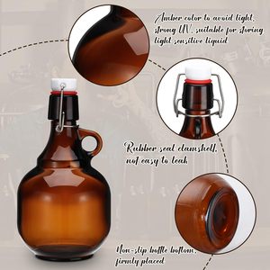 Bouteilles en verre ambré pour bière 1L 2L, pots en verre avec couvercle, carafes à liquide, pour soda, <span class=keywords><strong>cidre</strong></span>, <span class=keywords><strong>alcool</strong></span>, vin, brassage maison, fermentation - Product Image 2