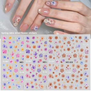 Autocollants pour ongles rétro printaniers à fleurs séchées, couleurs mélangées, fleurs séchées du jardin de Monet, petites fleurs DIY - Product Image 2