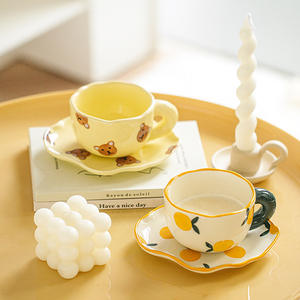 Tasse à café et soucoupe en céramique exquises, peintes à la main, motif <span class=keywords><strong>ours</strong></span>, tulipe orange et nuages blancs, avec design thé <span class=keywords><strong>de</strong></span> <span class=keywords><strong>l</strong></span>'après-midi et <span class=keywords><strong>latte</strong></span> - Product Image 4