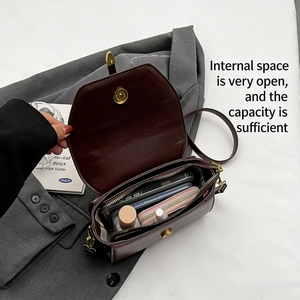 Sac à main mini en cuir PU ciré pour femmes, sac bandoulière vintage à rabat avec fermeture magnétique et fermeture éclair - Product Image 2