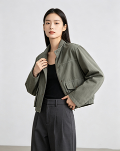 Veste en toile personnalisée Leduo pour femme, col montant, fermeture éclair, multi-poches, décontractée, pour l'extérieur, en coton - Product Image 2