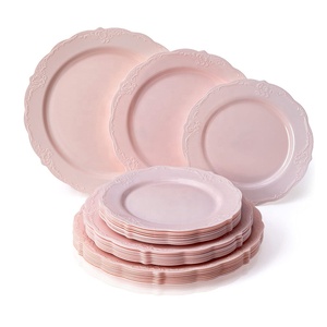 Assiettes à dîner jetables 7/9/10 pouces pour mariage pique-nique vaisselle de fête assiettes en plastique pour Dessert assiettes à salade <span class=keywords><strong>bleu</strong></span> crème blanche - Product Image 1