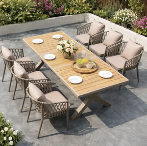Set di Mobili <span class=keywords><strong>da</strong></span> Pranzo per Esterni di Grado Professionale, 7 Pezzi, Moderno e Confortevole, Tavolo Allungabile in Alluminio Antiruggine per Soggiorno - Product Image 3