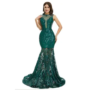 Custom Women's Plus Size Emerald Green Long Evening Gown Girl Sexy Fashion Chic Sequined Prom Clothes Lady Mermaid Party Dresses