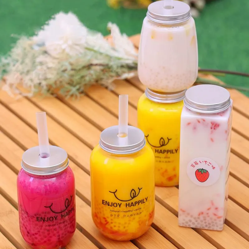 Wholesale Cute Pet Plastic Bottle Milk Tea 500ml Food Grade Milk Tea Bottle And Fruit Juice Beverage Bottle