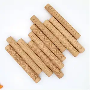 New Design Embossed Rolling Pin Pottery Tools Wooden Ink Stick For Rt Mud Roller DIY Wooden Pottery Tools