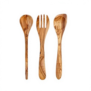 Ensemble de couverts de qualité supérieure, fourchette, cuillère, spatule, design classique, couverts en bois à prix avantageux - Product Image 1