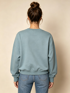 Sudadera de cuello redondo de color liso para mujer, suéter informal de manga larga con hombros caídos para primavera y otoño - Product Image 3