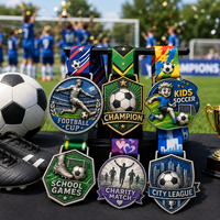 Médailles de football en alliage de zinc 3D personnalisées pour enfants, jeux scolaires, championnat de ligue urbaine, match caritatif, avec ruban
