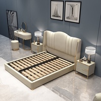 [Export Chine] Sommier beige moderne de luxe léger avec cadre en bois massif, mousse et cuir premium, fonction de pression d'air et rangement