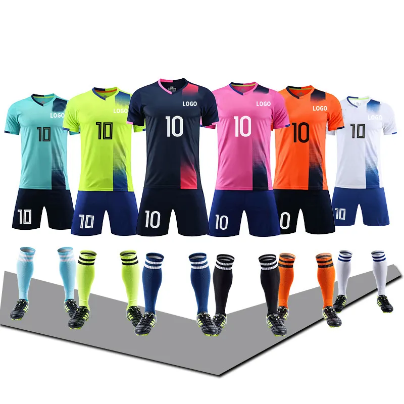 Conjunto de camisa de futebol personalizada, conjunto confortável de camisa de futebol da europa e da américa thai