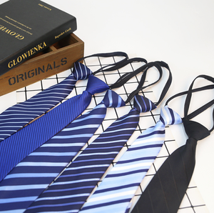 Vestido formal sin nudo, con cremallera oculta, <span class=keywords><strong>camisa</strong></span> <span class=keywords><strong>azul</strong></span> profesional a rayas con cordón, <span class=keywords><strong>corbata</strong></span> de <span class=keywords><strong>traje</strong></span>, para hombre - Product Image 1
