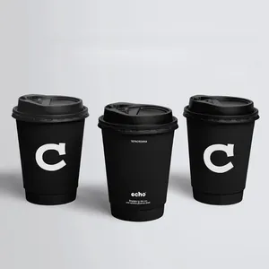 Productos de fábrica 4oz 8oz 10oz 12oz 16oz 24oz bebidas calientes desechables logotipo personalizado café negro taza de papel de doble pared