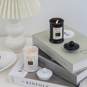 Bougies en cire aromatique dans un bocal en verre, personnalisé, classique, luxe, <span class=keywords><strong>noir</strong></span>, blanc, pot à thé avec couvercle, bougies parfumées de soja - Product Image 3