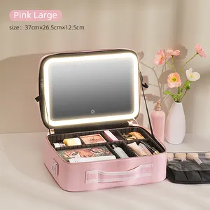 Travel With Storage Cosmetic Case Light Up Box Organizer Portable Makeup Bag Mirror With Led Light Box