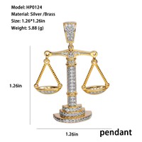 Collier pendentif Balance en argent S925 serti de moissanite pour homme, style hip-hop, vente en gros, collier pendentif artistique brillant, collier pendentif Justice