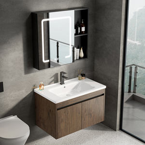 Lavabo de cerámica, tocador de baño con piedra de losa de <span class=keywords><strong>roca</strong></span>, lavabo de gabinete, fregadero de cerámica LED inteligente y parte superior de cerámica blanca para el hogar - Product Image 4
