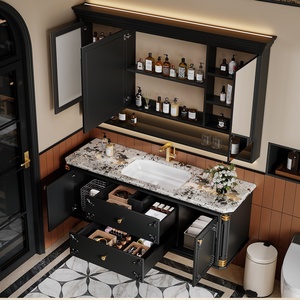 Meuble de salle de bain mural multifonctionnel intelligent avec miroir, vasque en céramique sans joint, panneau en chêne rétro français Gaoding. - Product Image 3