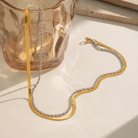 Bijoux de mode imperméables en acier inoxydable plaqué or 18 carats, collier à chaîne plate serpent et chaîne torsadée, collier double couche pour femmes