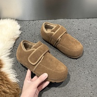 Chaussures en daim givré pour femme, modèle hiver 2025, basses, doublées en peluche, avec fermeture Velcro, chaudes et fourrées