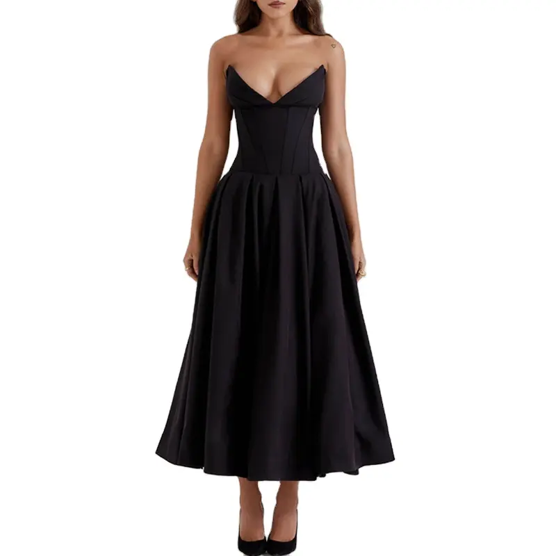 TWOTWINSTYLE schwarzes sexy Abendkleid trägerlos ärmellos abnehmen rückenfrei für Damenkleider
