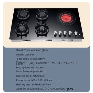 Top Cooktop 5 Burner <b>Cooker</b> Gas Stove with CE Certificate Cooking Appliance Tempered Glass 900 mm Gas Stove Kitchen Gas Hob - Product Image 4