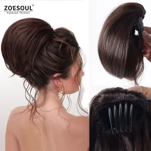 Comb Clip Hair Bun 6 Inch Natural Straight Drawstring Ponytail Bun With Side Clip Hairpiece