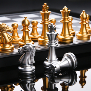 Juego de ajedrez medievales con ajedrez de alta calidad, 32 piezas de ajedrez de oro y plata, juego de mesa magnético, szachy - Product Image 5