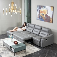 Canapé-lit sectionnel multifonctionnel moderne avec fauteuil inclinable électrique, chaise longue de rangement et console abattable avec porte-gobelets, ensemble de canapés en tissu
