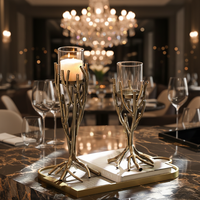 Flolenco Luxe Rustique Porte-bougie en métal style branche avec base en forme de racine et bougeoir en verre pour décoration de centre de table de mariage