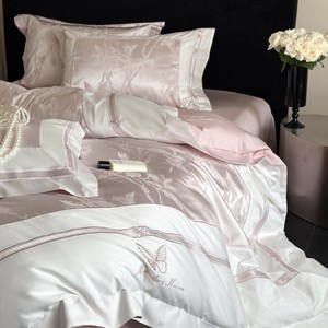 Parure de lit 4 pièces en coton pur à longues fibres 100 fils, jacquard teint en fil haute précision, style luxe léger pour <span class=keywords><strong>fille</strong></span> - Product Image 1