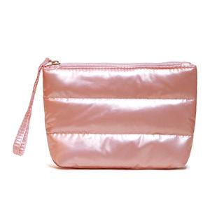 Custom Quilted Silver Zipper Nylon Makeup <b>Clutch</b> Travel Flat Pouch for Women - Product Image 5