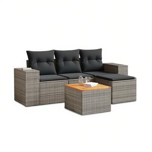 Conjunto de Sofá de Jardín de Ratán Gris Oscuro de 3 Plazas, Muebles de Exterior Resistentes a la Intemperie, Diseño Contemporáneo - Product Image 1