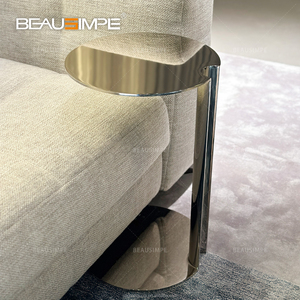 Table basse moderne minimaliste en verre gris <span class=keywords><strong>Catlin</strong></span>, avec cadre en bois et acier inoxydable, plateau en marbre, hauteur réglable, écologique, luxe léger - Product Image 3