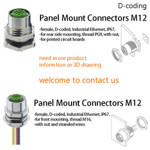 Connecteur étanche M12*1.0 DIN 3-12 broches IP67 pour montage sur panneau automobile, PG9 M12, <span class=keywords><strong>code</strong></span> A-B-D, à souder, mâle-femelle, fixation frontale - Product Image 3