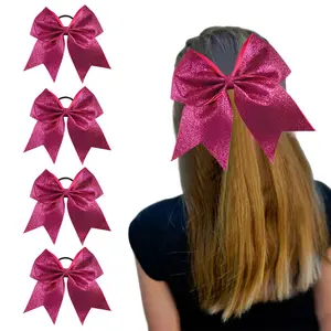 7 pouces Full Glitter Pink Cheer Bows pour filles femmes avec bande élastique