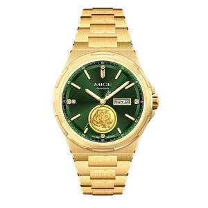 Montre-bracelet de luxe pour homme MIGE, automatique, cadran vert, emblème de dragon doré, véritable diamant, bracelet en acier inoxydable, étanche, pour affaires - Product Image 1