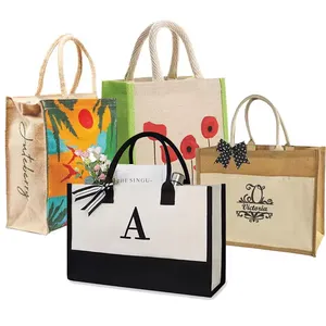 Manufacturers waterproof shopping in japan souvenir beach tote green black grey burlap jute ladies bag from bangladesh