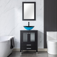 Meuble-lavabo de salle de bain simple à deux tiroirs en MDF noir de 24 po avec cadre peint