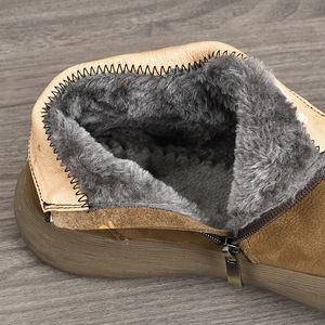 Bottines à bout rond en cuir véritable, talon plat, doublure en coton, semelle extérieure en caoutchouc, confort rétro, chaussures pour femmes - Product Image 4