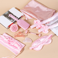 Kit de Soins Capillaires Personnalisé Wanmei avec Sac en Satin : Brosse Démêlante, Fer à Boucler Sans Chaleur, Brosse à Shampooing, Peigne Creux, Gua Sha, Rouleau de Jade
