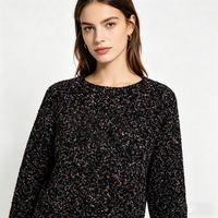 Pull-over en tricot personnalisé pour femme, col rond, coupe courte, couleurs mélangées, respirant, confortable, avec broderie