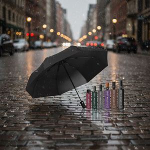 Promotion Parapluie pliant 3 sections de 23 pouces avec grand dôme rayé, sécurité et ouverture automatique inversée - Product Image 3