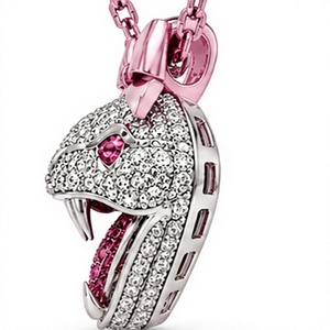 Collier pendentif tête de serpent rose avec nœud et breloque en moissanite, plaqué or, ton argenté, bijou tendance, cadeau pour femme - Product Image 3