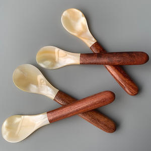 Precios Bajos al por Mayor: Cuchara Artesanal de Concha de Nácar Natural para Caviar con Mango de Madera Vietnamita - Product Image 6