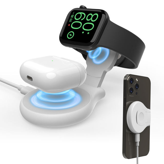 3-in-1 Magnetic Wireless Charger 15W Portable Foldable Design with QC3.0 QC2.0 Fast Charging for iPhone Watch