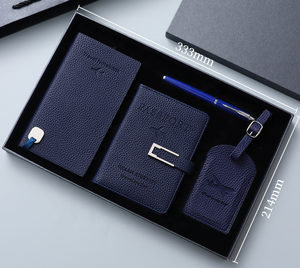 Ensemble cadeau de voyage en cuir PU personnalisé en gros : porte-passeport, étiquette de bagage, carnet de voyage et stylo dans un coffret cadeau - Product Image 1