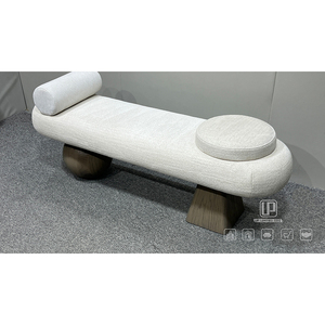 High Quality Luxury Modern Living Room Furniture White Velvet Wood Base Long Curved <b>Stools</b> & <b>Ottoman</b> White Velvet <b>Ottoman</b> - Product Image 5